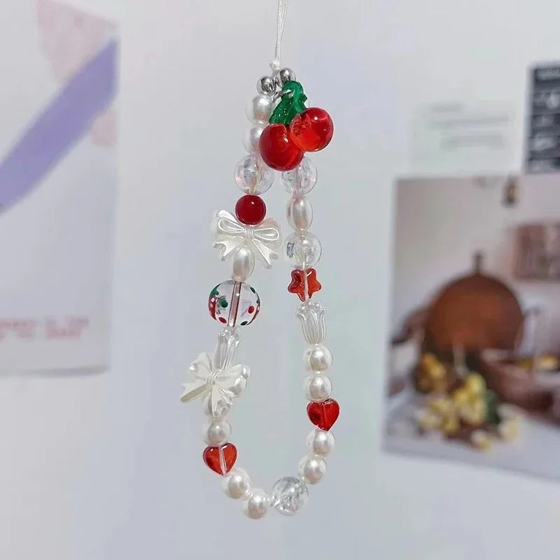 Red Cherry Bow Pearl Phone Charm