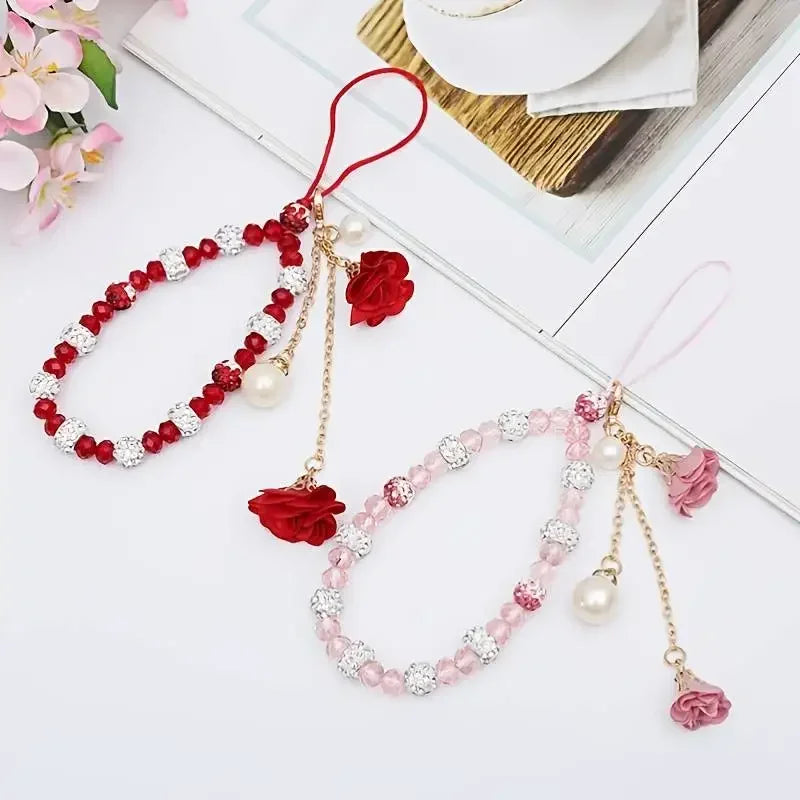Fashion Pendant Crystal Flower Bracelet Phone Charm