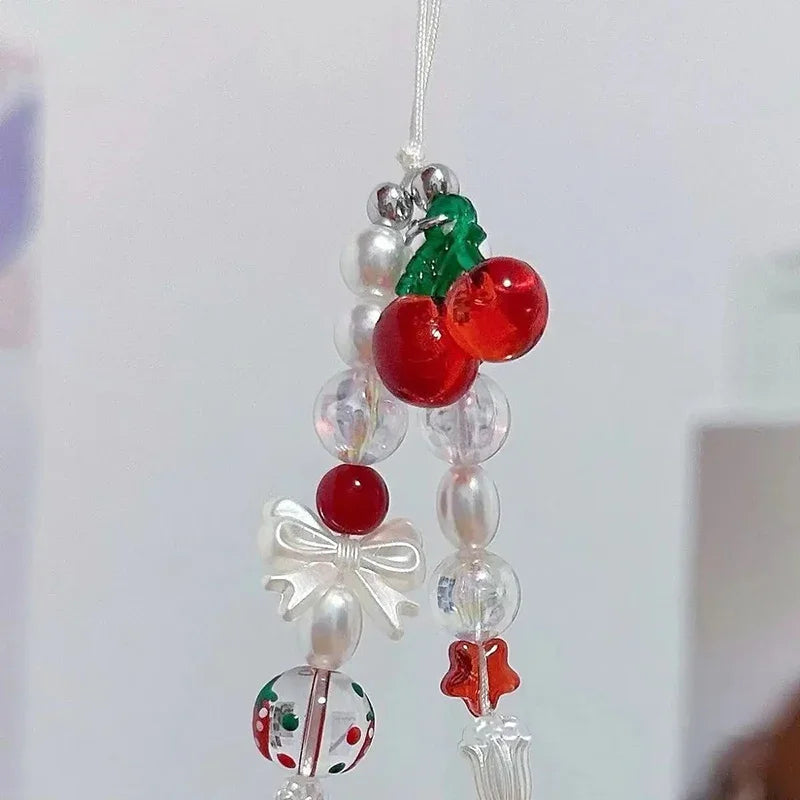 Red Cherry Bow Pearl Phone Charm