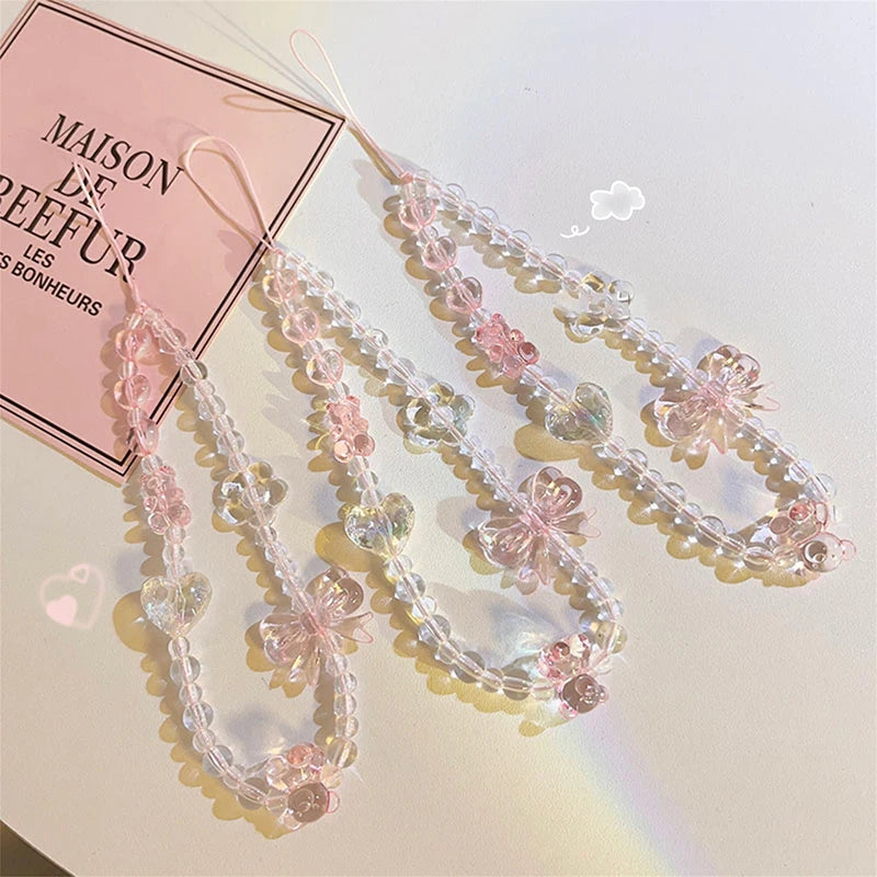 Pink Bear Butterfly Flower Phone Strap Charm