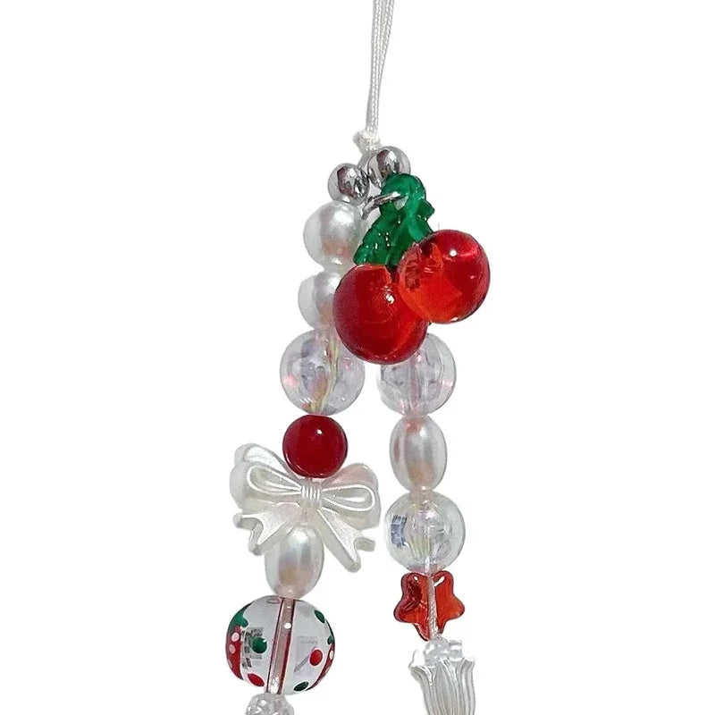 Red Cherry Bow Pearl Phone Charm