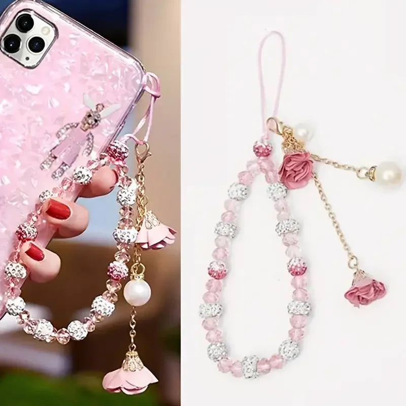 Fashion Pendant Crystal Flower Bracelet Phone Charm