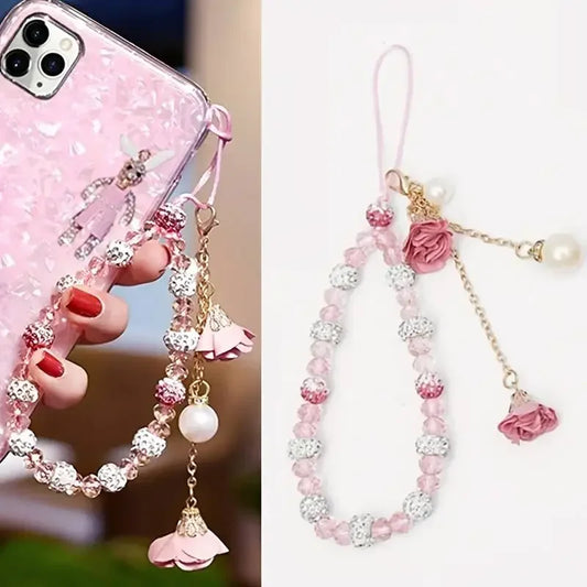 Fashion Pendant Crystal Flower Bracelet Phone Charm