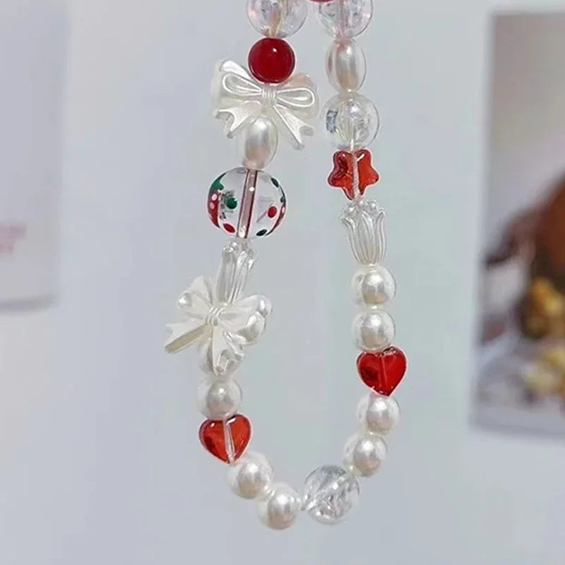 Red Cherry Bow Pearl Phone Charm